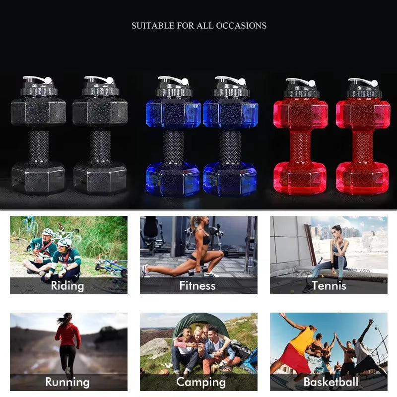 Botella de agua con mancuernas, alta capacidad, 2 litros, gimnasio, levantamiento de pesas, botella deportiva, taza espacial creativa, botella de agua para hombres