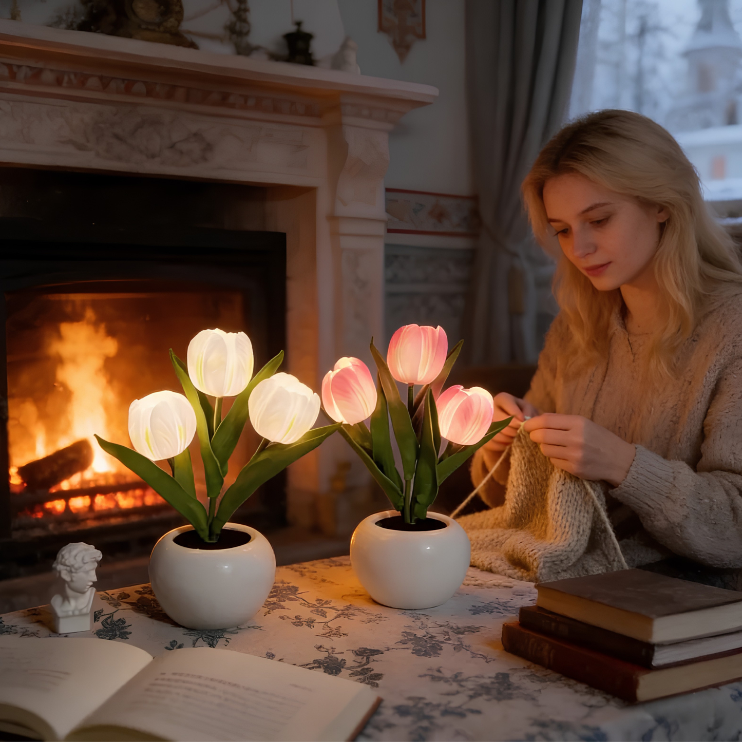 Lámpara LED de Tulipanes: Flores con Luz de Ambiente para el Hogar